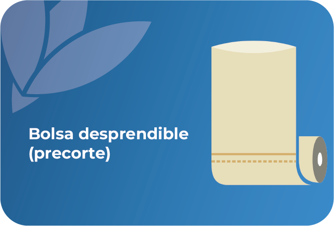 Bolsa desprendible de precorte, fácil de usar y perfecta para empacar productos de manera rápida e higiénica.