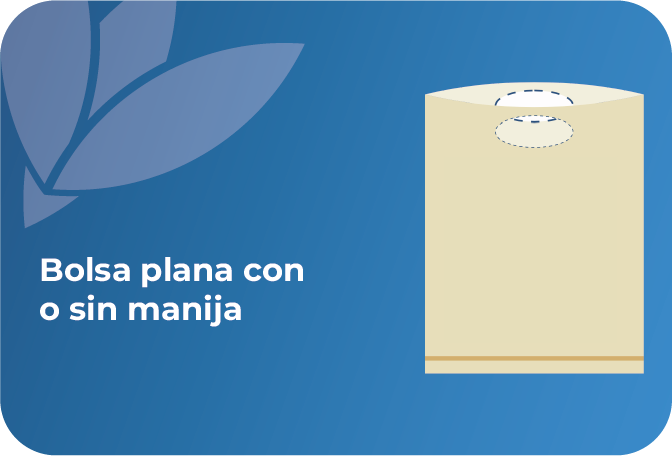 Bolsa plana con o sin manijas, práctica y versátil, ideal para empaque y transporte de productos.